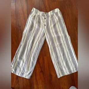 Cropped wide leg cotton blend striped pants